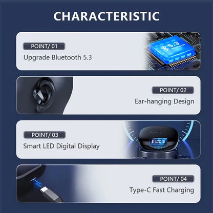 AeroSound X-Pro – Bluetooth 5.3 Wireless Earphones with Ear Hooks, LED Display, Hi-Fi Stereo, Noise Reduction and Gaming Mode